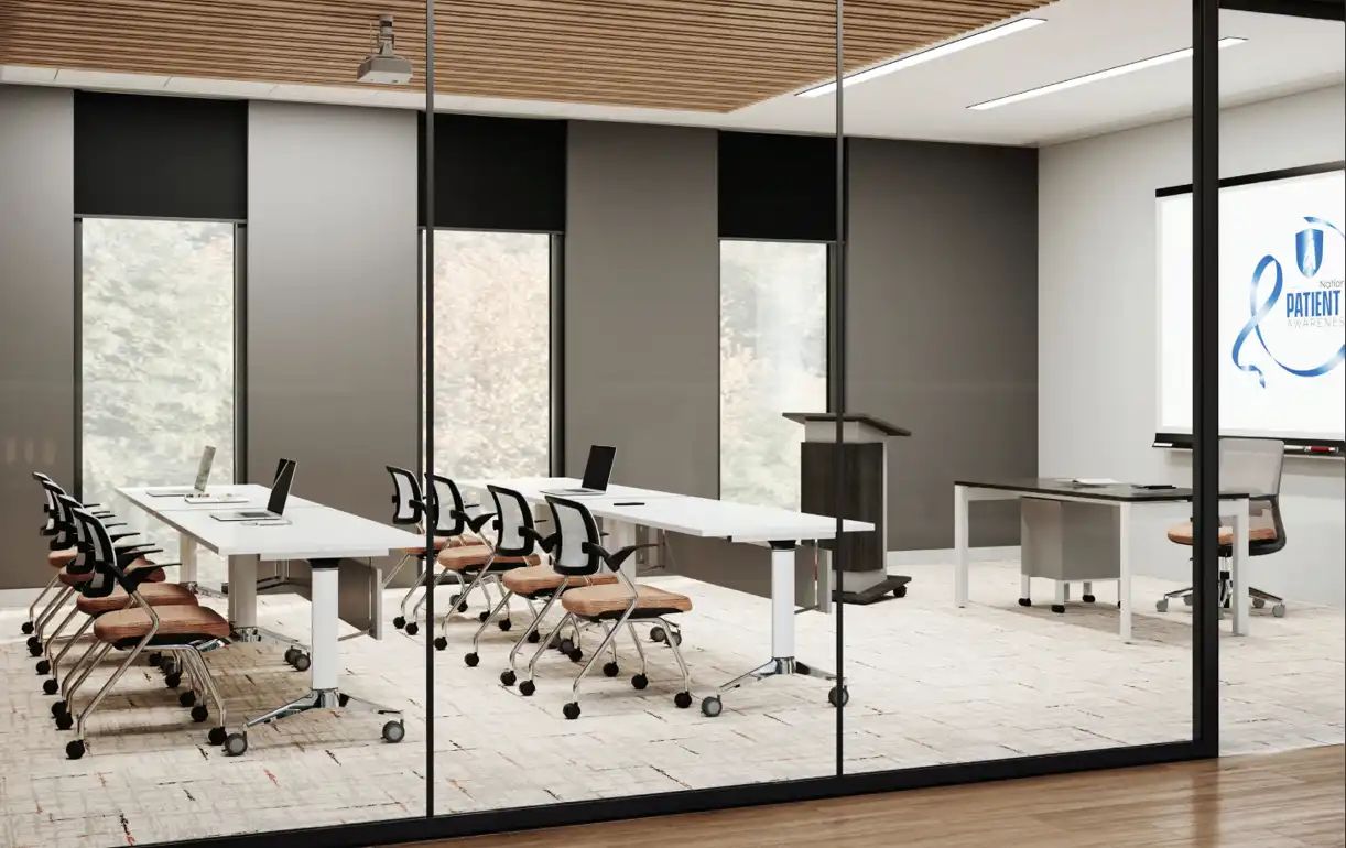 Dedicated training rooms provide caregivers with opportunities for ongoing learning, skill-building, and team collaboration. Flexible layouts and technology integration help support staff development, ensuring better patient outcomes.