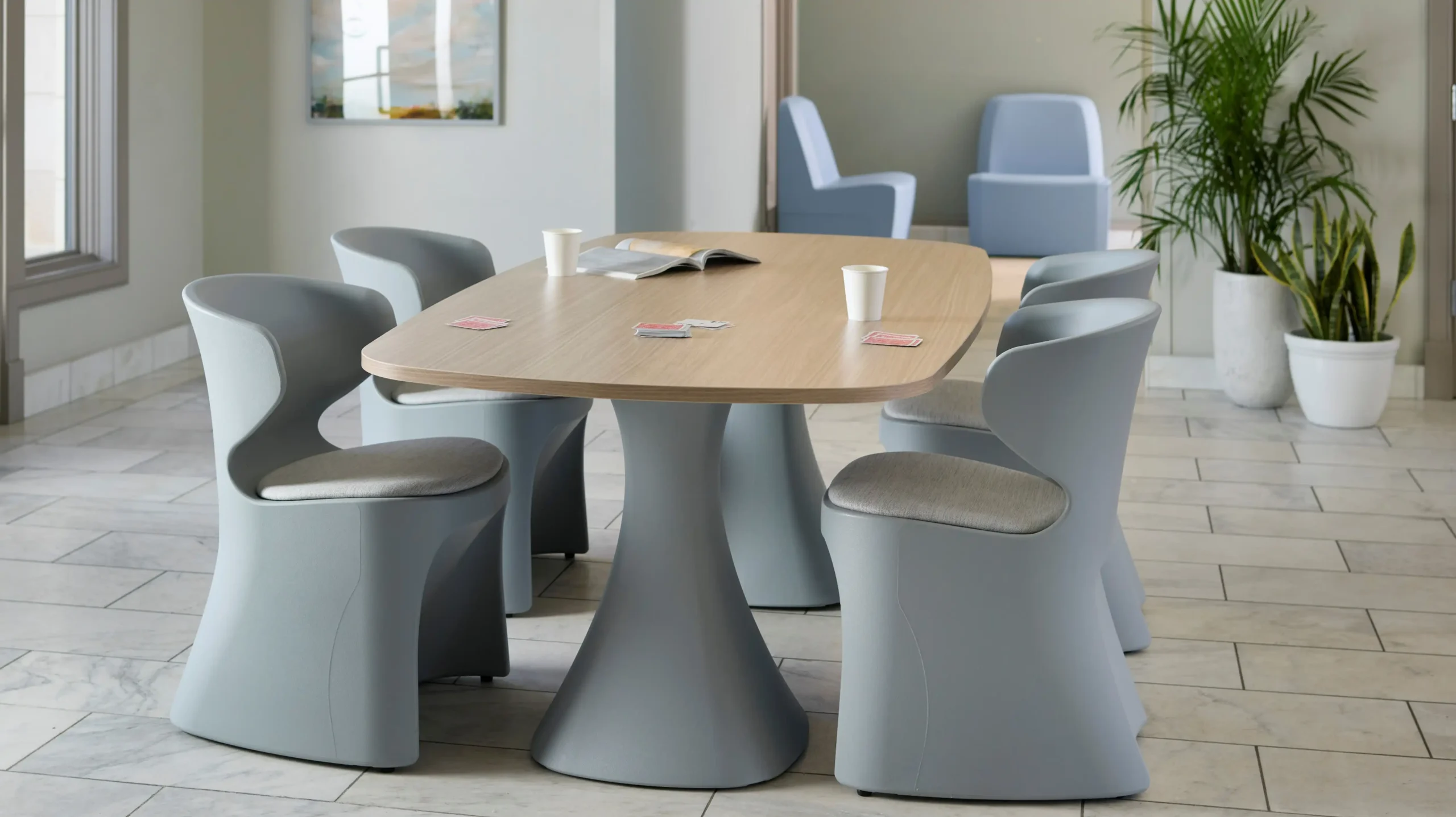 In behavioral health facilities, cafeteria furniture must prioritize safety. One-piece molded seating minimizes ligature risks and prevents tampering, while still maintaining comfort, dignity, and ease of cleaning for patients and staff.