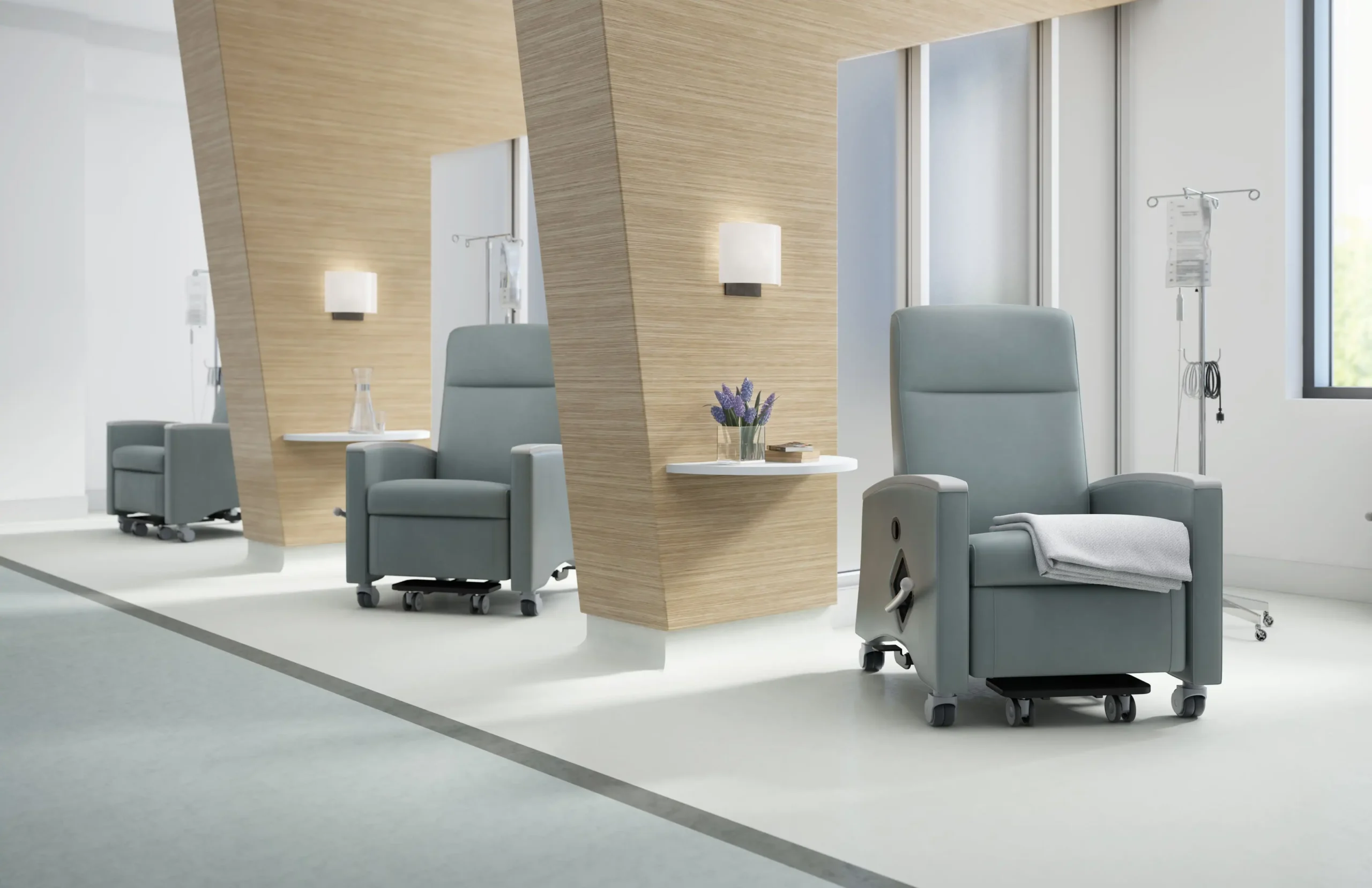 Treatment spaces are designed to balance patient comfort with clinical efficiency. Recliners provide supportive seating for long treatments, while durable, cleanable finishes ensure hygiene. Thoughtful layouts allow caregivers to work effectively while creating a calming environment for patients.