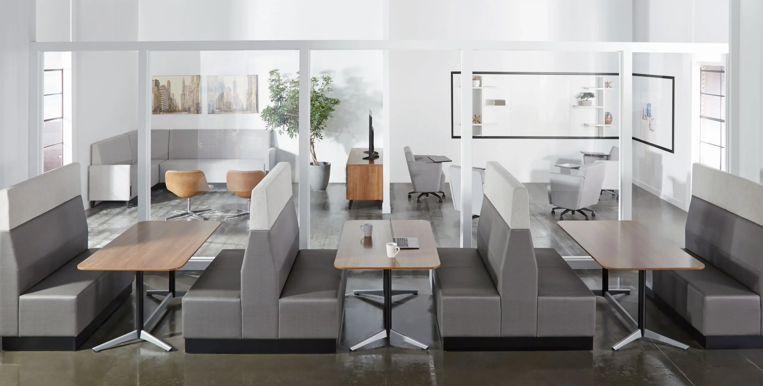 Semi-private booths provide privacy and comfort for patients and visitors while supporting infection control. Upholstery and finishes are designed to be antimicrobial and bleach-cleanable, ensuring durability for high-traffic environments.