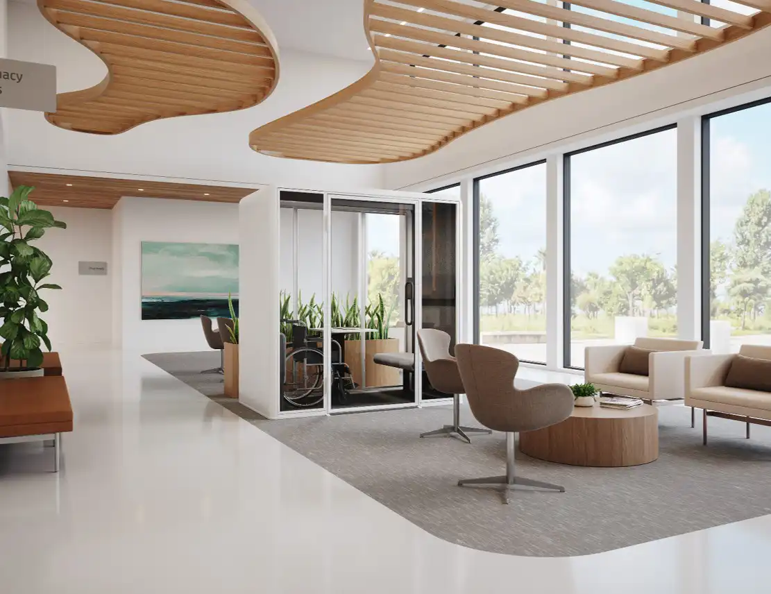 First impressions define trust. Our waiting areas reduce anxiety and create inclusivity with ADA-compliant privacy pods, modular layouts, and integrated power. Calming finishes transform wait time into comfort time, ensuring every patient and visitor feels supported from the start. 20% of patients switch providers due to poor waiting experiences – Cardiovascular Business
