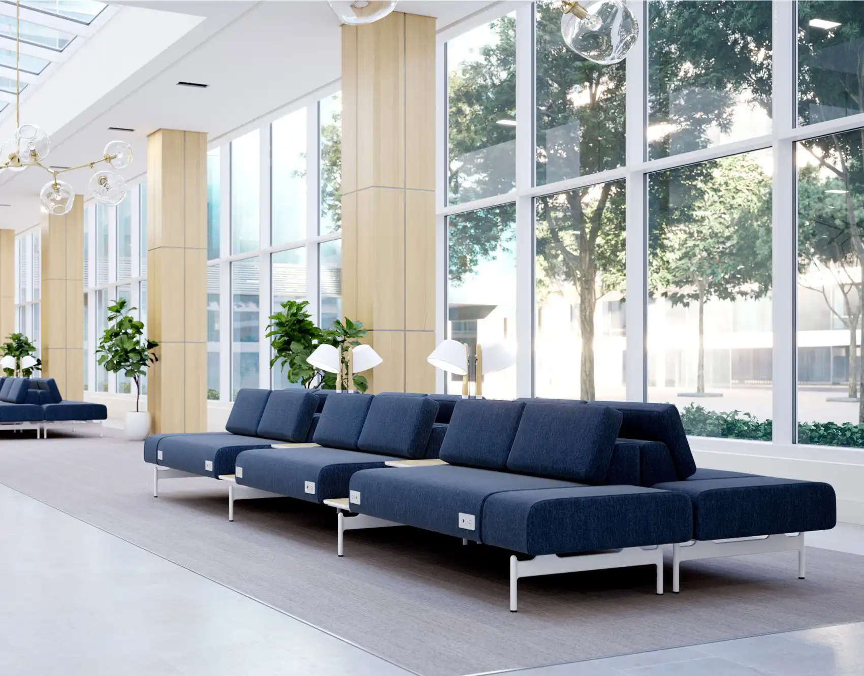 Seating with integrated power allows patients and visitors to easily charge their devices, enhancing comfort, connection, and convenience during their visit.