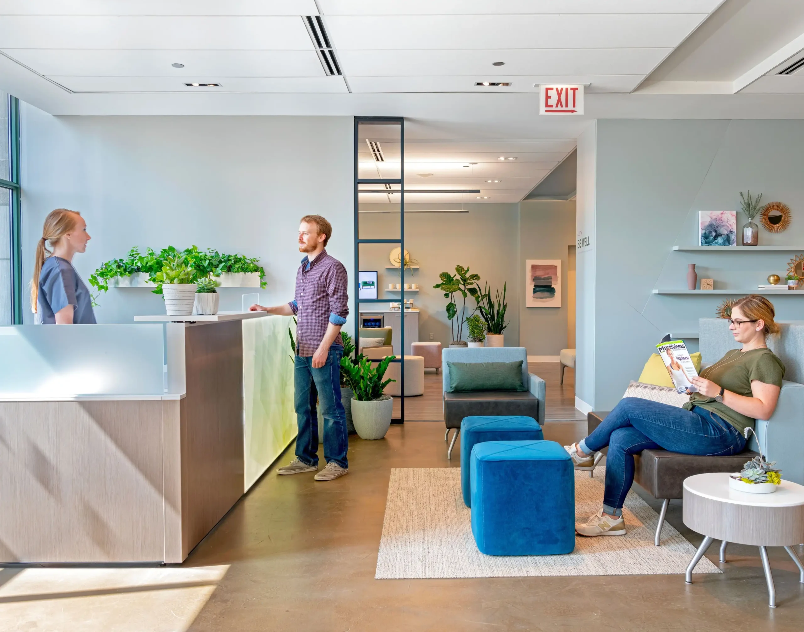 A warm and inviting reception area sets a positive first impression, offering comfortable seating and a relaxed atmosphere that helps patients and visitors feel at ease.