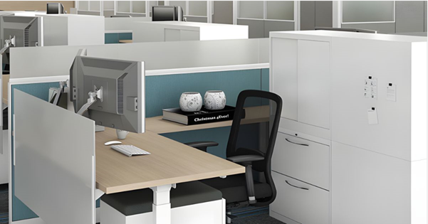 Ergonomic office storage and desk configurations